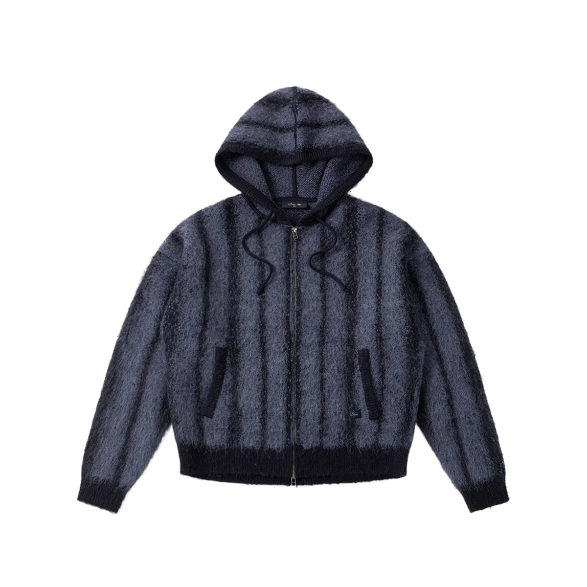 Mohair Striped Zip Hoodie- Blue