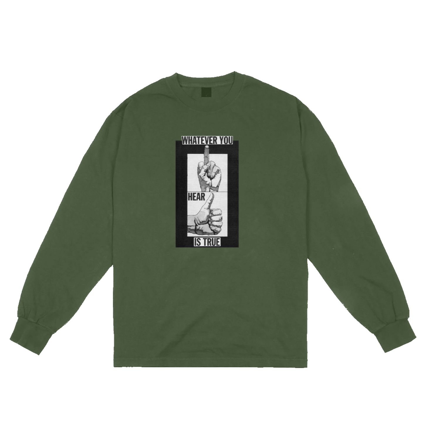 Fingers Up Long Sleeve Tee- Forest Green