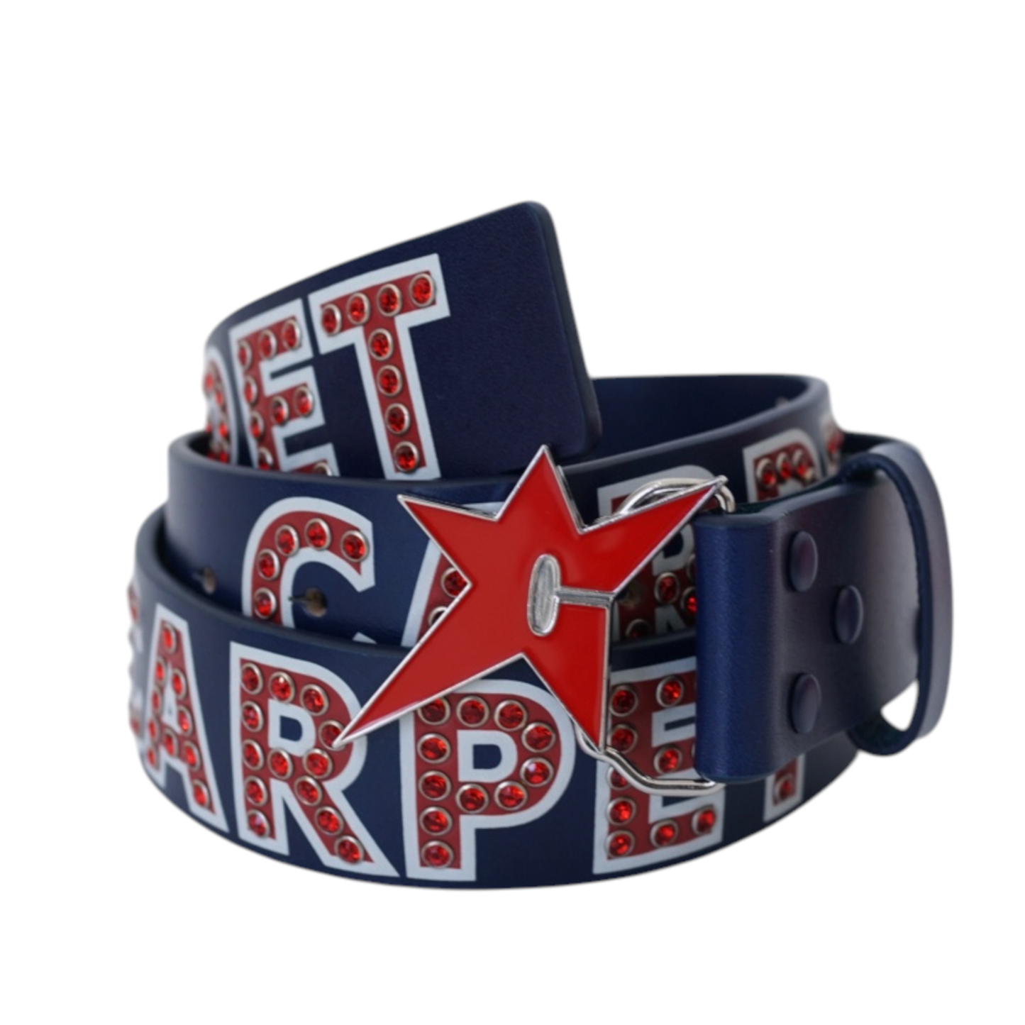 Varsity Rhinestone Leather Belt- Blue