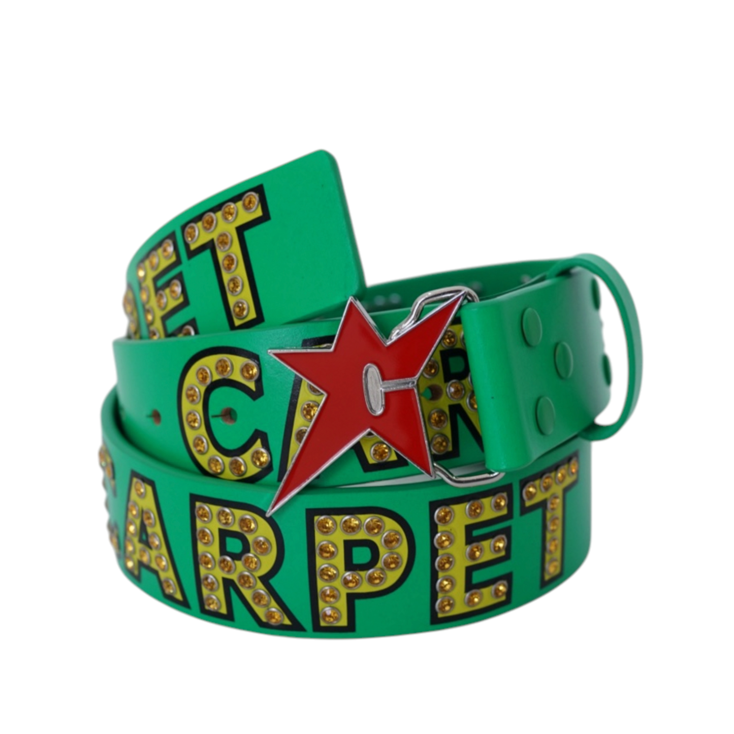 Varsity Rhinestone Leather Belt- Green