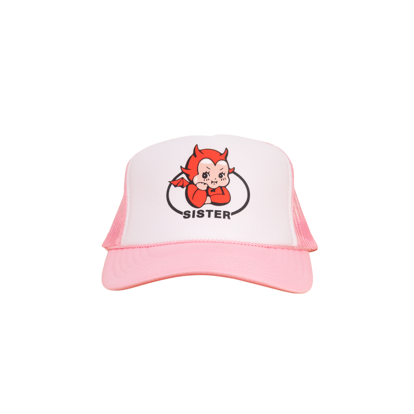 Cute Devil Trucker Hat- Pink/White