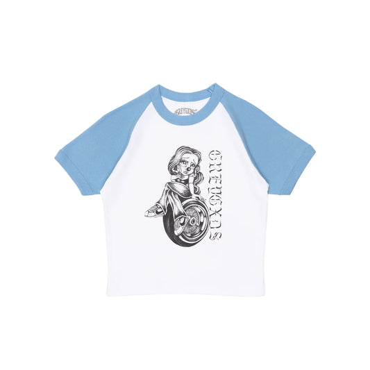 Women's "Lady Luck" Raglan Tee- Powder Blue