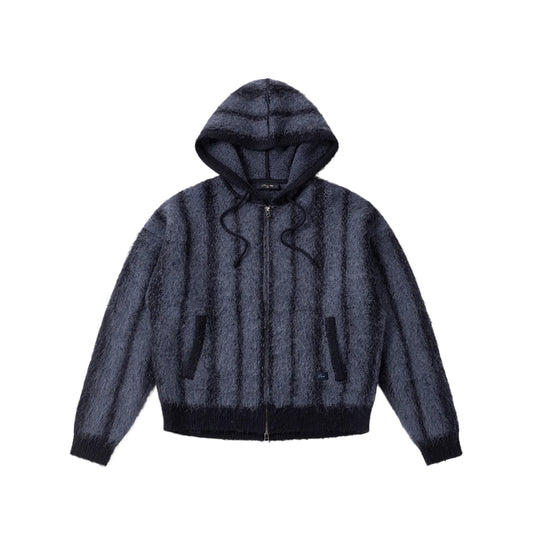 Mohair Striped Zip Hoodie- Blue