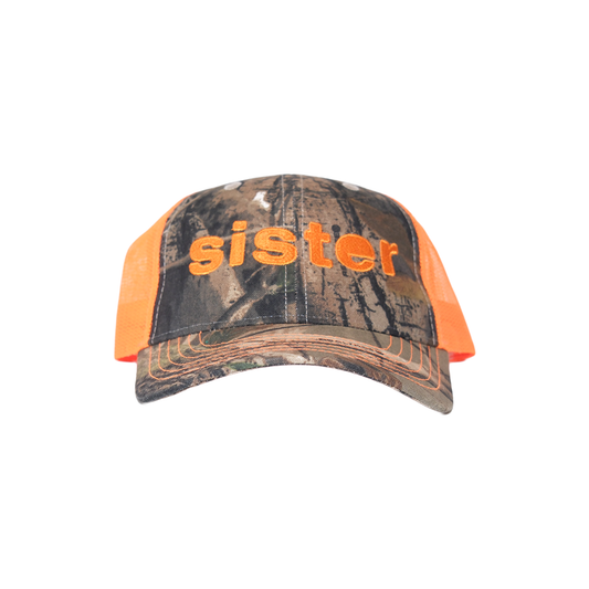 Sister Mesh Cap Orange Logo- Real Tree