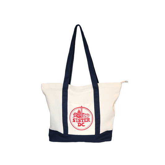 Sister Zip Tote- White/Navy