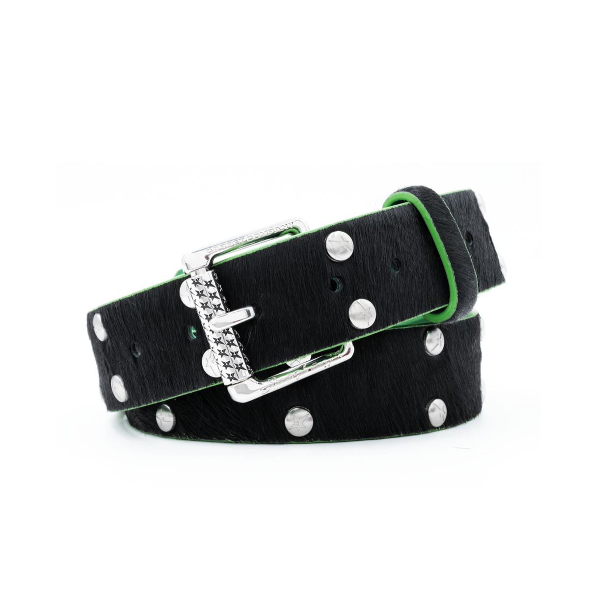 Pony Hair Studded Belt- Black
