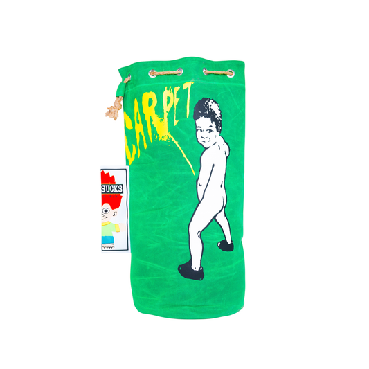 Kid Peeing Canvas Laundry Tote- Green