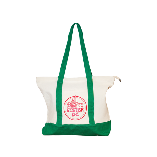 Sister Zip Tote- White/Green