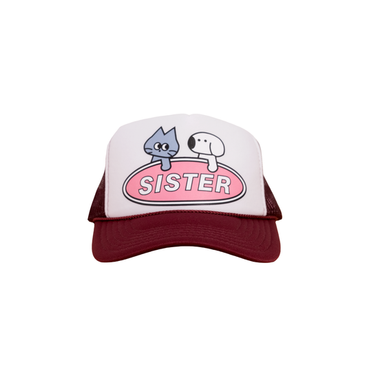 Dog & Cat Trucker Hat- Burgundy/White