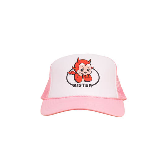 Cute Devil Trucker Hat- Pink/White
