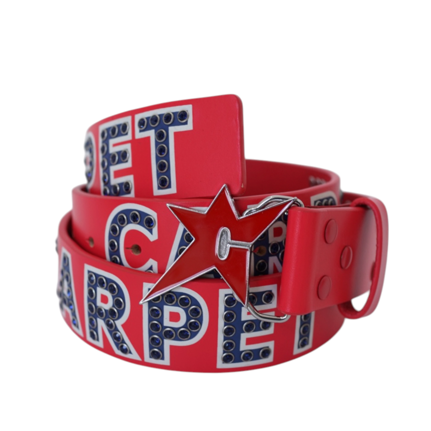 Varsity Rhinestone Leather Belt- Red